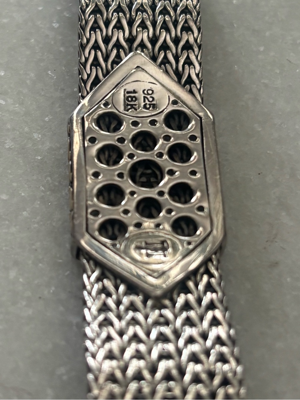 John Hardy 925 Sterling Silver 18K Gold Dot Wide Mesh Woven Bracelet 7.5” 50.63g - Picture 6 of 9